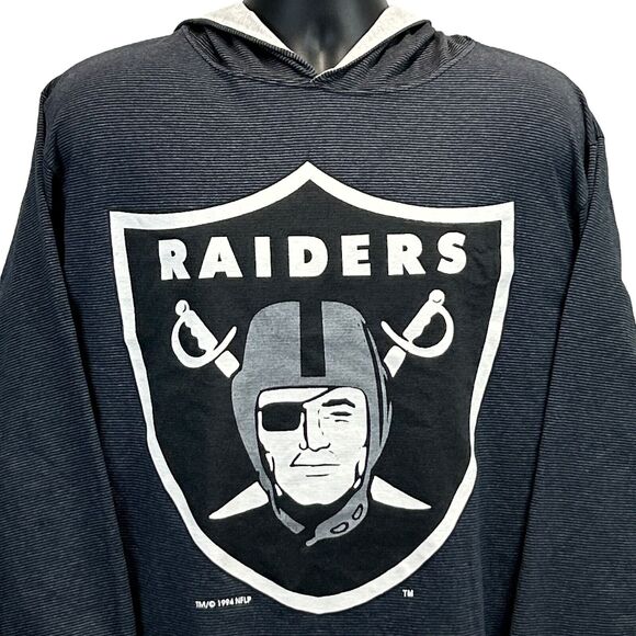 Vintage 90s Las Vegas Raiders Hooded T Shirt NFL Long Sleeve Hoodie Gray L Large - Picture 1 of 8